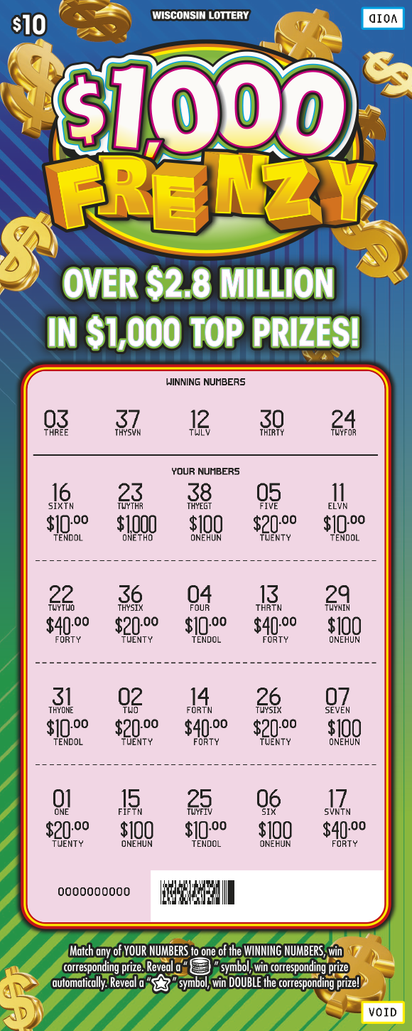 $1,000 FRENZY (2582) | Wisconsin Lottery